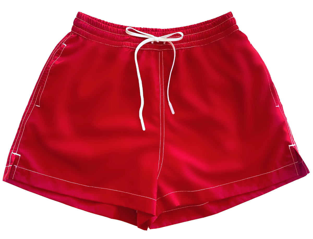 Red 2025 swim trunks