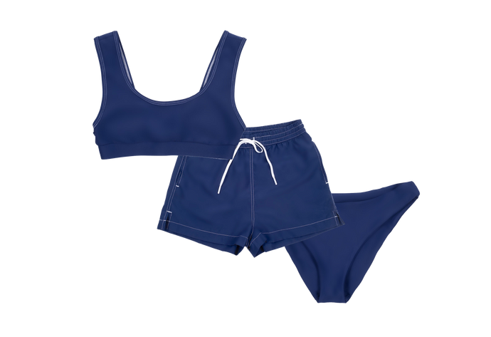 Blue Swimwear Set Trunks Top Briefs Bikini